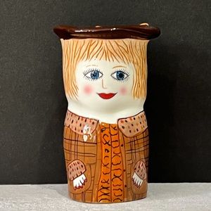 Bella Casa ‘KATE’ Hand Painted Lady Face VASE Desk Office Orange Collectable
